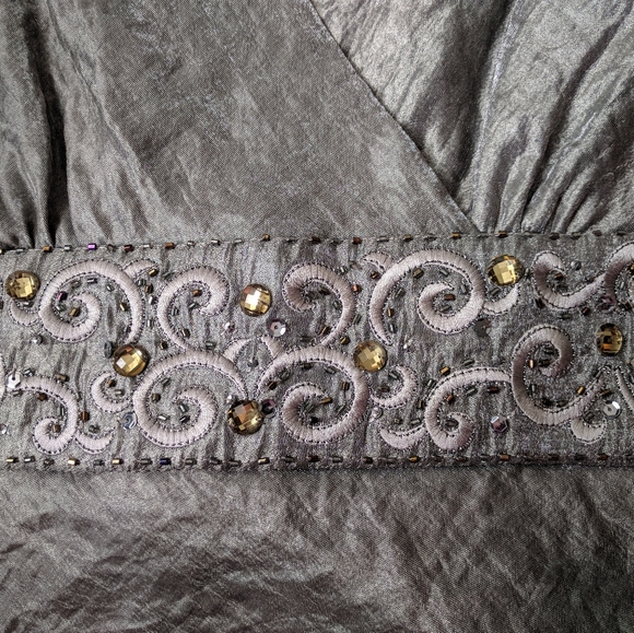 R&M Richards Silver Tone Evening Cocktail Maxi Dress Beaded Spark Sleeveless 12 - Picture 4 of 8